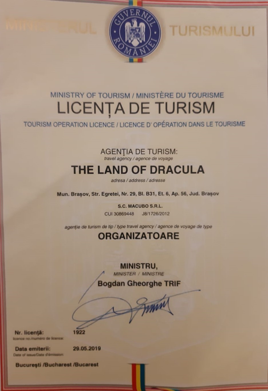TOURISM LICENSE